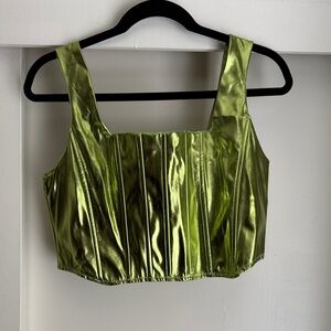 Fashion Nova Super Model Vibes Cropped Metallic Green Women's Corset Top Large